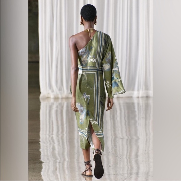 ZARA PRINT ASYMMETRIC LINEN DRESS - Picture 14 of 16